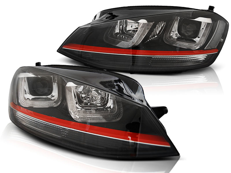 Koplampen dagrijlicht geschikt voor VW Golf 7 12-17 U-Type zwart with rood line GTI look