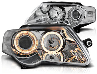 Koplampen dual halo rims geschikt voor VW Passat B6 3C 03 05-10 Angel Eyes chroom