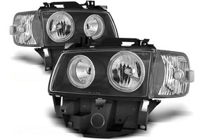 Koplampen dual halo rims geschikt voor VW T4 08 96-03-03 bus Angel Eyes zwart