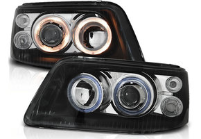 Koplampen dual halo rims geschikt voor VW T5 04 03-08-09 Angel Eyes zwart