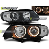 Koplampen dual halo rims geschikt voor BMW X5 E53 09 99-10 03 Angel Eyes zwart