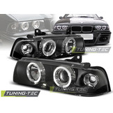 Koplampen dual halo rims geschikt voor BMW E36 12 90-08 99 Angel Eyes zwart