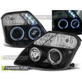 Koplampen dual halo rims geschikt voor Citroën C2 09 03-10 Angel Eyes zwart