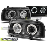 Koplampen dual halo rims geschikt voor VW Vento 01 92-08-98 Angel Eyes zwart