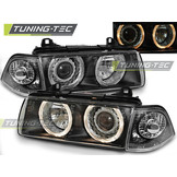 Koplampen dual halo rims geschikt voor BMW E36 12 90-08 99 Angel Eyes zwart