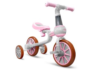 draaipunt Zijdelings Bounty Loopfiets met zijwieltjes voor kinderen - met trap pedalen - roze & wit -  VC-Lifestyle