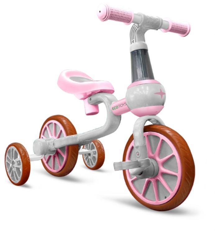 Loopfiets met zijwieltjes voor pedalen - roze & wit - VC-Lifestyle