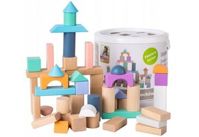 Houten blokkenset met handige emmer 100 stuks muti-gekleurd