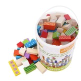 Houten blokkenset met handige emmer en vormsorteerder 100 stuks muti-gekleurd