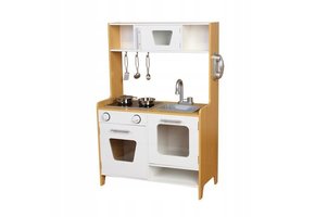 Houten kinderkeuken wit 60x30x90 cm met lichtjes en kookgeluiden