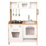 Houten kinderkeuken wit 60x30x90 cm met lichtjes en kookgeluiden