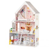 Houten poppenhuis wit met roze inclusief 15 meubels 82x30x126 cm