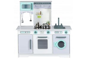 Houten kinderkeuken XXL grijs met wit 96x37x97 cm met keukgerei