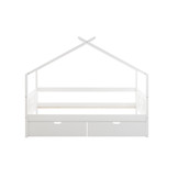 Huisbed kinderbed 90x200 cm grenenhout wit met 2 opberglades