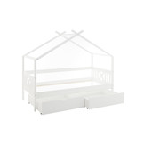 Huisbed kinderbed 90x200 cm grenenhout wit met 2 opberglades