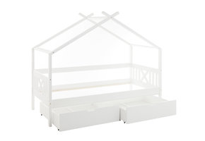 Huisbed kinderbed 90x200 cm grenenhout wit met 2 opberglades