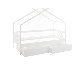 Huisbed kinderbed 90x200 cm grenenhout wit met 2 opberglades