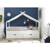 Huisbed kinderbed 90x200 cm grenenhout wit met 2 opberglades