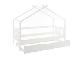 Huisbed kinderbed 90x200 cm grenenhout wit met logeerbed bodem