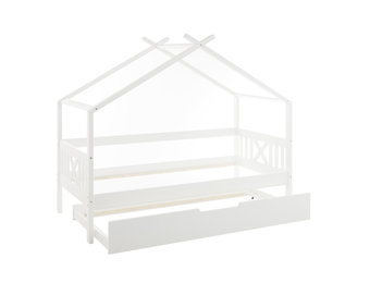 Huisbed kinderbed 90x200 cm grenenhout wit met logeerbed bodem
