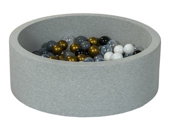 Ballenbak 90 cm met 150 ballen zwart, wit, transparant, goud & grijs
