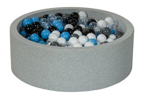 Ballenbak 90 cm met 450 ballen zwart, wit, transparant, grijs, licht blauw