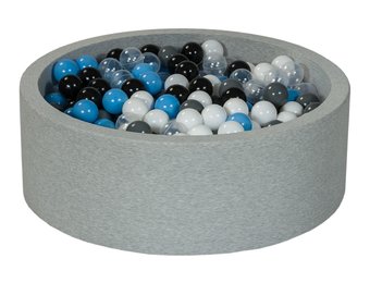 Ballenbak 90 cm met 450 ballen zwart, wit, transparant, grijs, licht blauw