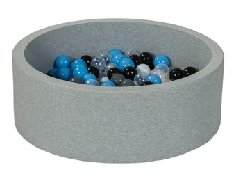 Ballenbak 90 cm met 200 ballen zwart, wit, transparant, grijs, licht blauw