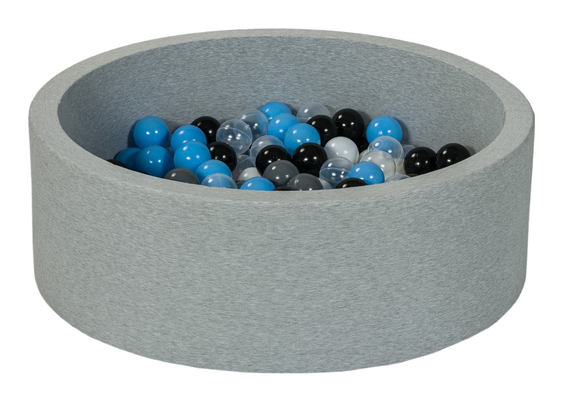 Ballenbak 90 cm met 200 ballen zwart, wit, transparant, grijs, licht blauw