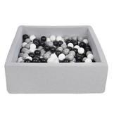Vierkante ballenbak 90x90 cm met 300 ballen zwart, wit & grijs