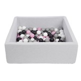 Vierkante ballenbak 90x90 cm met 150 ballen zwart, wit, licht paars & grijs