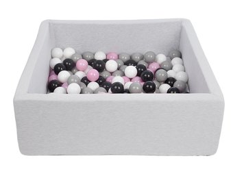 Vierkante ballenbak 90x90 cm met 150 ballen zwart, wit, licht paars & grijs