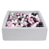 Vierkante ballenbak 90x90 cm met 450 ballen zwart, wit, licht paars & grijs