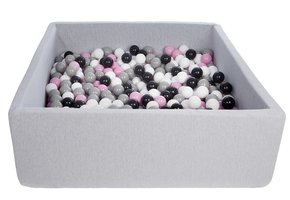 Vierkante ballenbak 120x120 cm met 600 ballen zwart, wit, licht paars & grijs