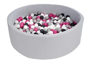 Ballenbak 125 cm met 600 ballen zwart, wit, paars & grijs