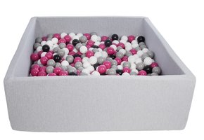 Vierkante ballenbak 120x120 cm met 600 ballen zwart, wit, paars & grijs