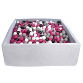 Vierkante ballenbak 120x120 cm met 1200 ballen zwart, wit, paars & grijs