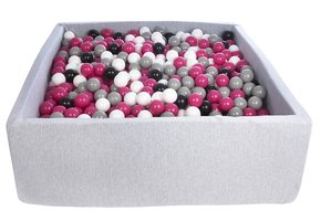 Vierkante ballenbak 120x120 cm met 1200 ballen zwart, wit, paars & grijs