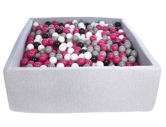 Vierkante ballenbak 120x120 cm met 1200 ballen zwart, wit, paars & grijs