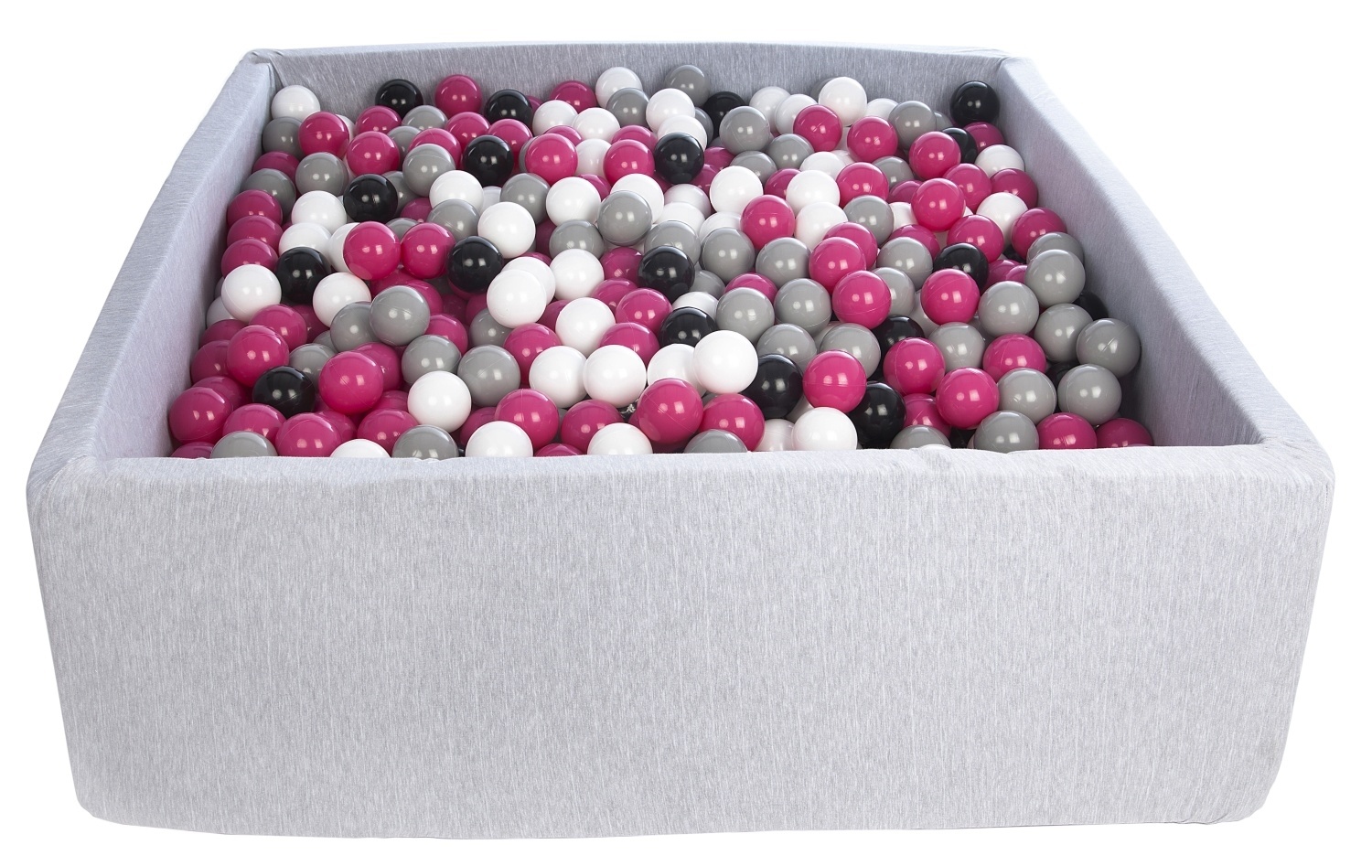 Vierkante ballenbak 120x120 cm met 1200 ballen zwart, wit, paars & grijs