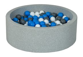 Ballenbak 90 cm met 300 ballen wit, blauw & grijs