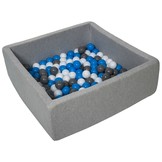 Vierkante ballenbak 90x90 cm met 150 ballen wit, blauw & grijs