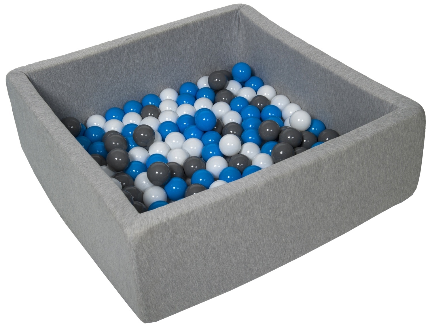 Vierkante ballenbak 90x90 cm met 150 ballen wit, blauw & grijs