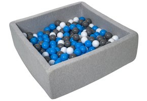 Vierkante ballenbak 90x90 cm met 300 ballen wit, blauw & grijs