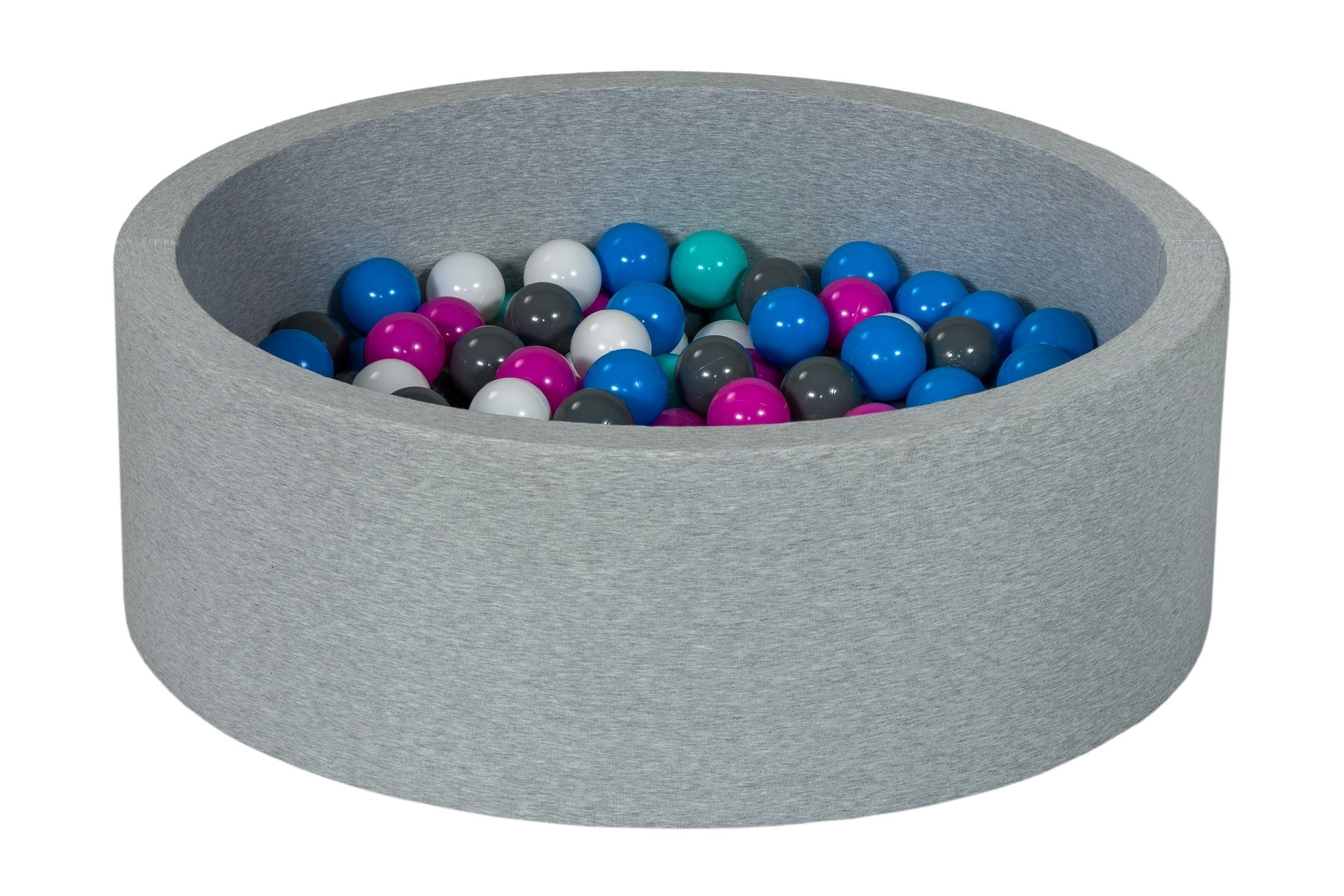 Ballenbak 90 cm met 150 ballen wit, blauw, paars, grijs & turquoise
