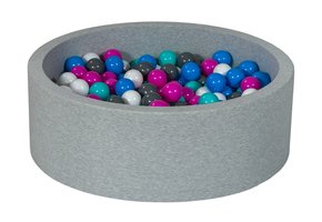 Ballenbak 90 cm met 300 ballen wit, blauw, paars, grijs & turquoise