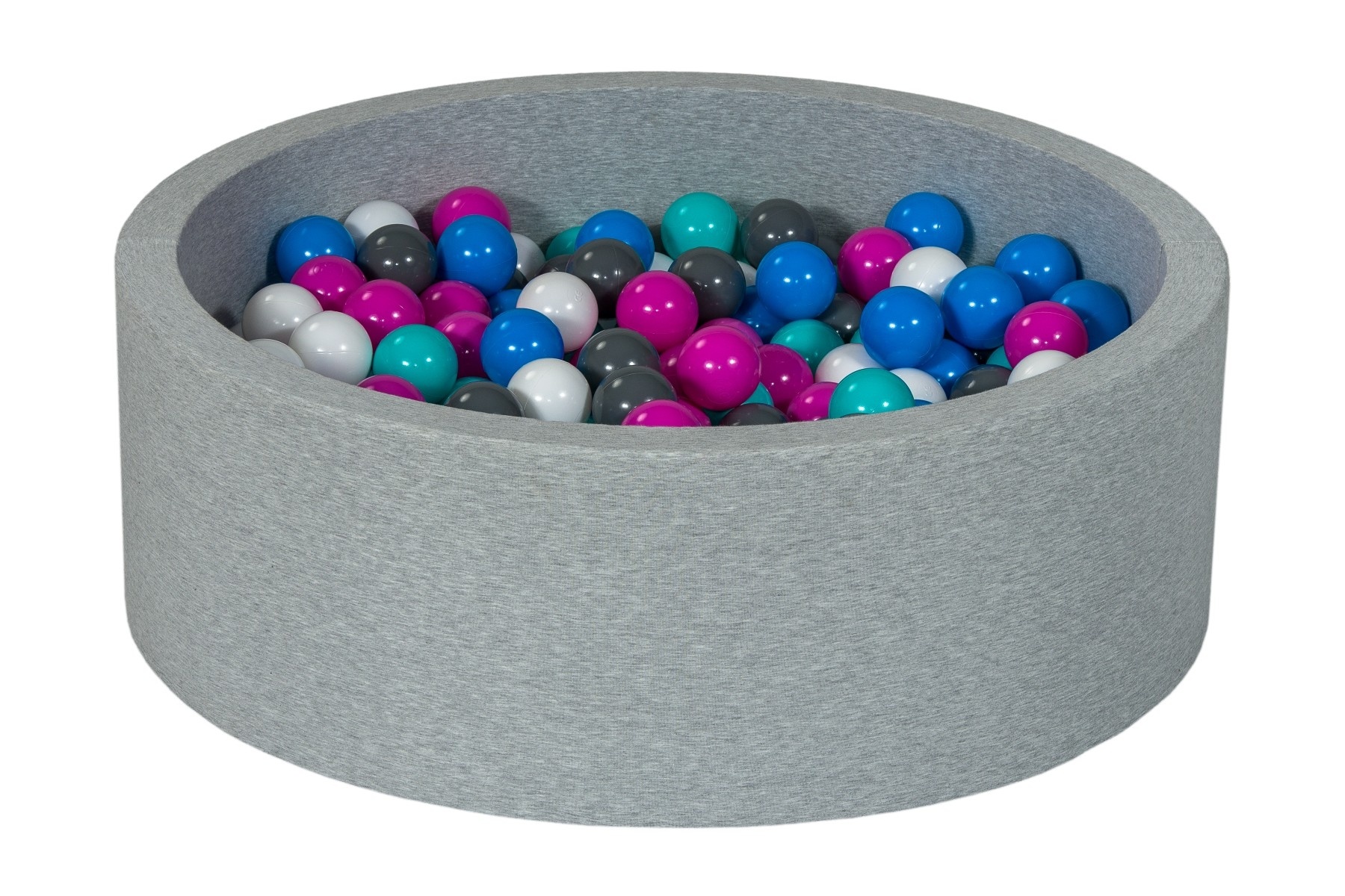 Ballenbak 90 cm met 300 ballen wit, blauw, paars, grijs & turquoise