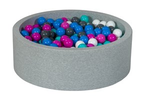 Ballenbak 90 cm met 450 ballen wit, blauw, paars, grijs & turquoise