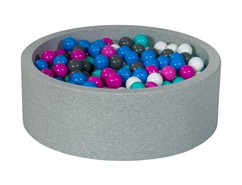 Ballenbak 90 cm met 450 ballen wit, blauw, paars, grijs & turquoise