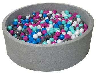 Ballenbak 125 cm met 900 ballen wit, blauw, paars, grijs & turquoise